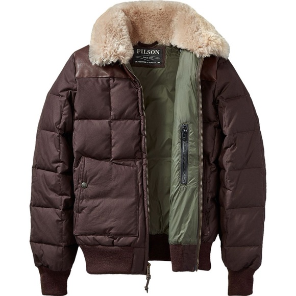 Filson Brown Cascade Down Jacket Large Shearling Made in Canada - Picture 2 of 12